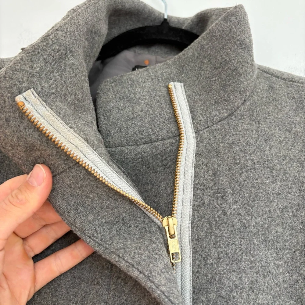 J Crew Mercantile Wool Blend Gray Overcoat Full Zip Old Money Preppy Size 0 - Picture 6 of 13